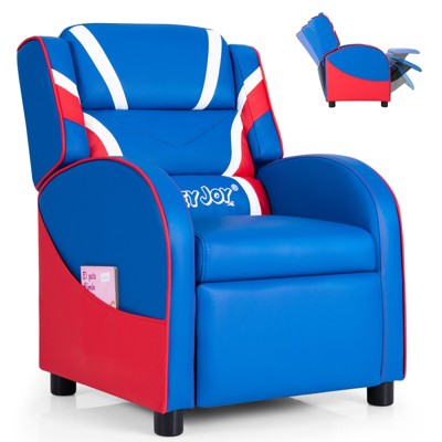 Infans Kids Recliner Chair Gaming Sofa PU Leather Armchair w/Side Pockets Blue