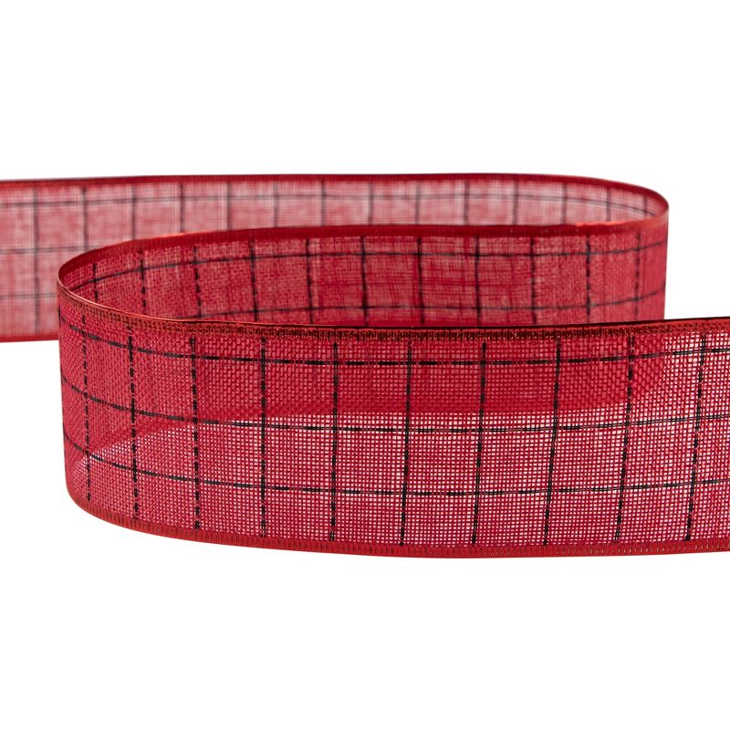 Northlight Red Woven Square Plaid Wired Craft Christmas Ribbon 2.5" x 10 Yards, 5 of 6