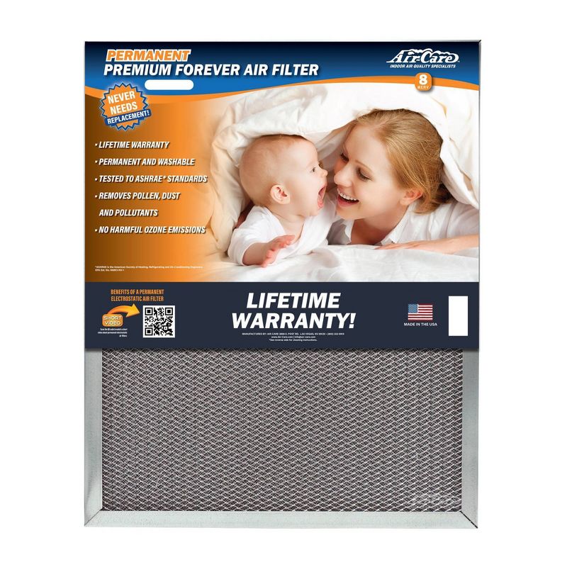 Air-Care 16&#34;x25&#34;x4&#34; Permanent Washable Electrostatic Air Filter EPA Registered Merv 8 Rating, 4 of 8