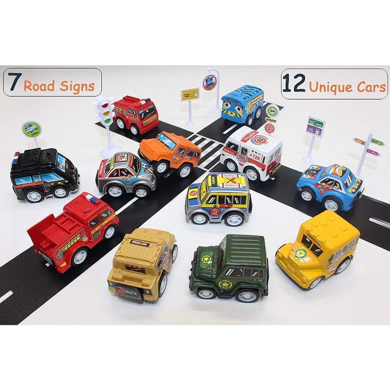 Link Ready! Set! Go! 12 Piece Pull Back And Go Toy Cars Comes With Educational Road Signs, 3 of 4