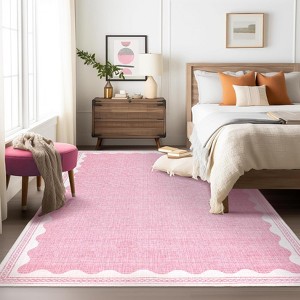 homfan Scalloped Washable Rug w/ Non-Slip Back - Modern Low-Pile Carpet for Living Room, Bedroom - 1 of 4