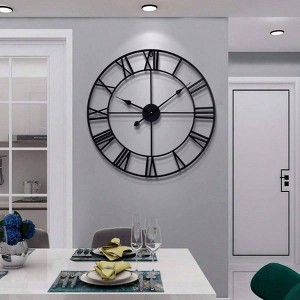 16 inch large wall clocks operated round modern silent non - ticking black metal wall clock decor bedroom kitchen 40cm - 1 of 4