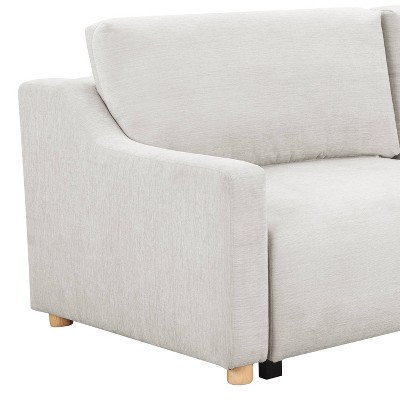 Cream Fabric Queen Sleeper Sofa with Natural Wood Legs