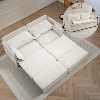 73.6'' Convertible Sofa,Corduroy Convertible Sofa With USB Charging Ports And Pillows,Pull-Out Sofa Bed,Convertible Sofa Bed-Cuddlewood