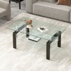 Lirago Tempered Clear Glass 2-Layer Coffee Table-Modern Living Room Center Table with Cascading Edges & Layered Design 23.62"W * 39.37"L * 17.32"H - 2 of 4
