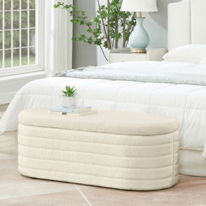 Modern Oval Storage Ottoman,Upholstered Teddy Fabric Bedside Bench With Storage,Bench Footstools For Bedroom,Living Room,Entryway-Cuddlewood - 1 of 4