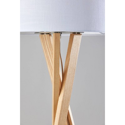 Natural Ash Wood Tripod Floor Lamp with White Linen Shade