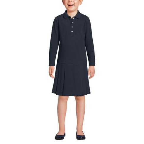 Lands End Kids Long Sleeve Mesh Pleated Polo Dress 14 Classic Navy Target