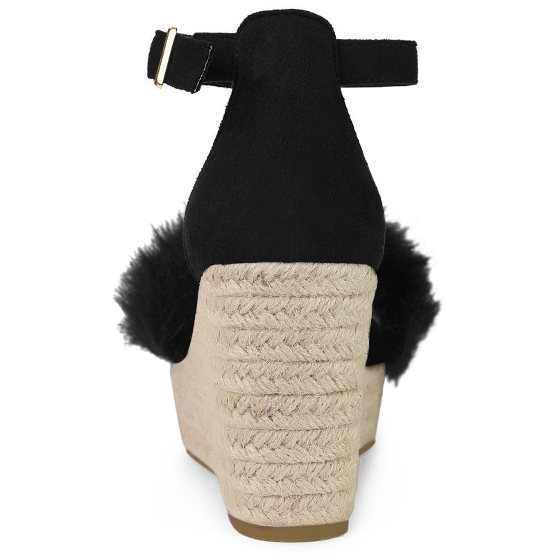 Allegra K Women's Espadrille Platform Heels Faux Fur Wedge Sandals, 4 of 7