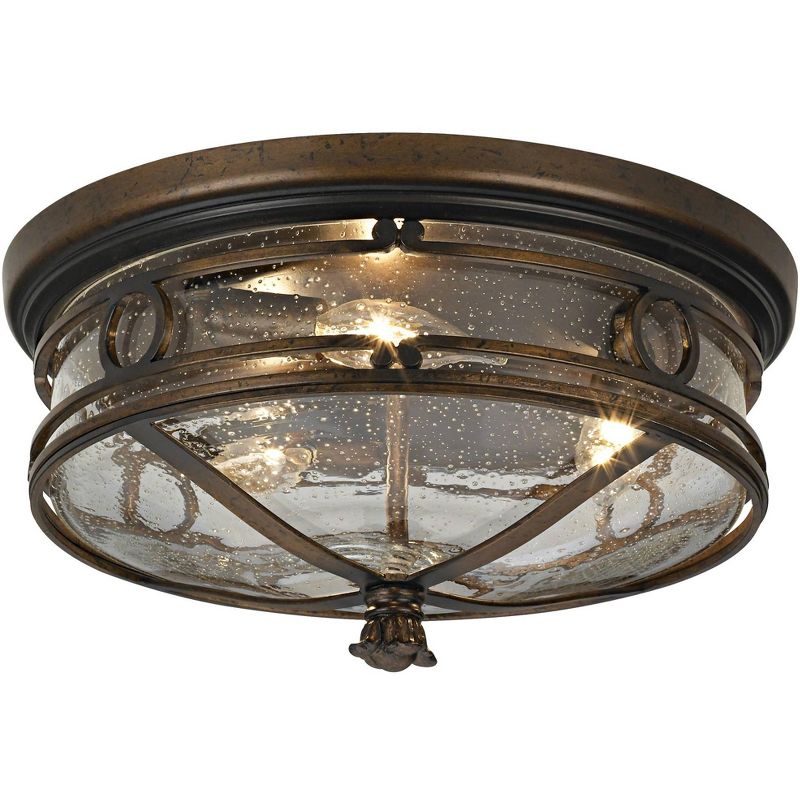 John Timberland Beverly Drive Rustic Flush Mount Outdoor Ceiling Light Bronze 7" Clear Seedy Glass for Post Exterior Barn Deck House Porch Yard Patio, 1 of 8