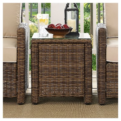 Bradenton Brown Wicker and Glass Outdoor Side Table