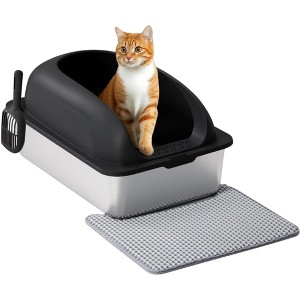 NAYSAYE Cat Litter Box with Lid, Large Cat Litter Box for Big Cats, High Wall Sides, Anti-Urine Leakage, Scoop and Mat, Black, 23.6"*15.8"*11.8" - 1 of 4