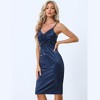 INSPIRE CHIC Women's Satin Spaghetti Strap V Neck Ruched Drawstring Elegant Cocktail Midi Dress - 2 of 4