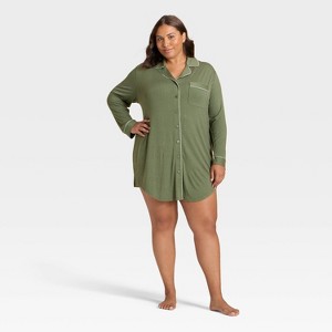 Women's Cloud Knit Modal Notch Collar Long Sleeve Nightgown - Auden™ - 1 of 3