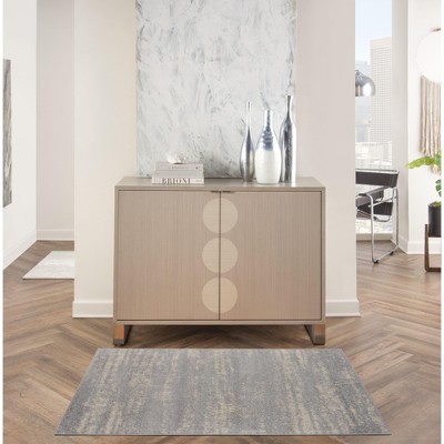 Reversible Grey/Beige Abstract Synthetic 3' x 5' Area Rug