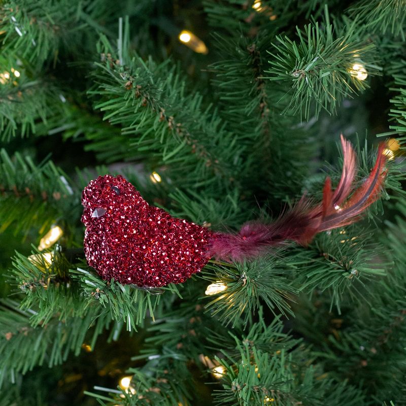 Northlight Sequined Bird with Feather Tail Christmas Clip-on Ornament - 6" - Red, 2 of 6
