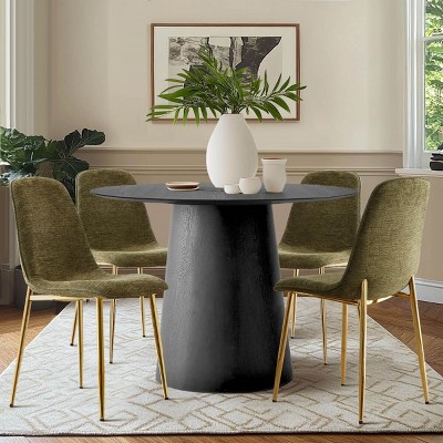 5 PCS Dining Table Set for 4 Modern Wood Round Table With 4 Upholstered Chairs for Dining Room,Farmhouse,Kitchen-Tanpinhause