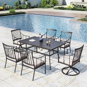 Captiva Designs 7pc Outdoor Patio Slat-top Rectangle Dining Steel Table & Foldable Arm Chairs - 1 of 4