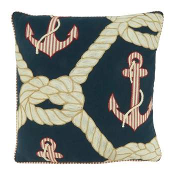 18"x18" Poly Filled with Anchor and Rope Design Square Throw Pillow Navy Blue - Saro Lifestyle
