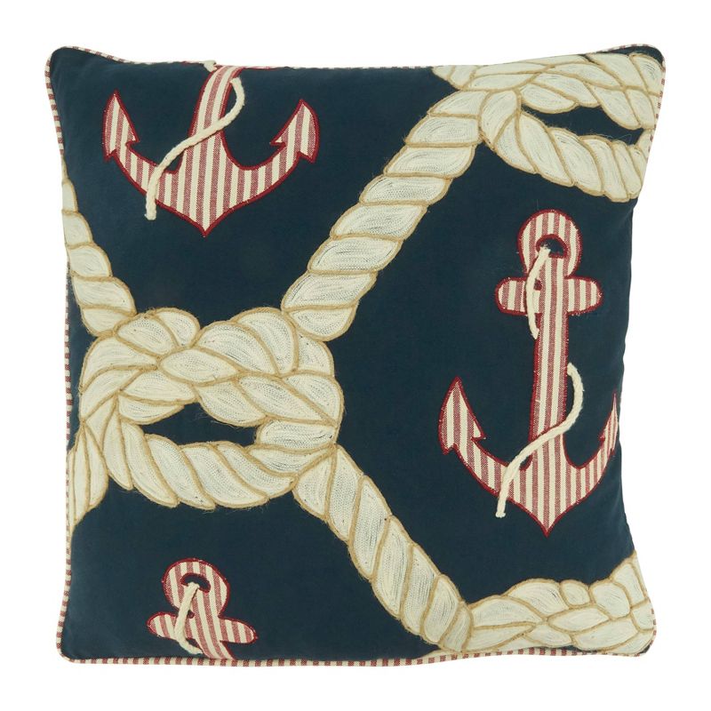 18&#34;x18&#34; Poly Filled with Anchor and Rope Design Square Throw Pillow Navy Blue - Saro Lifestyle, 1 of 5
