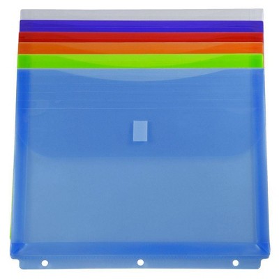 JAM Paper 9 1/2'' x 1 1/4'' x 11 1/2'' 6pk Plastic Binder Envelopes with Easy Closure, 3 Hole Punch