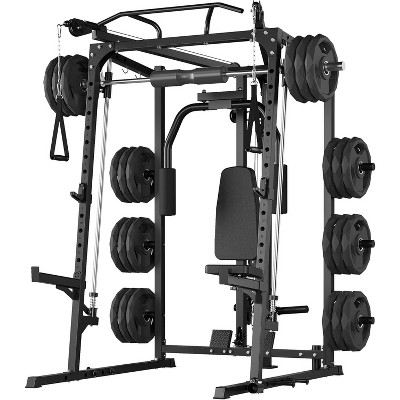 Smith Machine Multifunctional Power Cage, 2000 LBS Power Rack Smith Bar, Chest Station for Home Gym