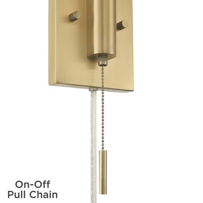Luca Warm Brass 18" Swing Arm Plug-In Wall Lamp with White Shade