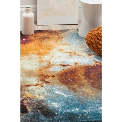Celestial Spark Orange/Multi Synthetic Round Rug