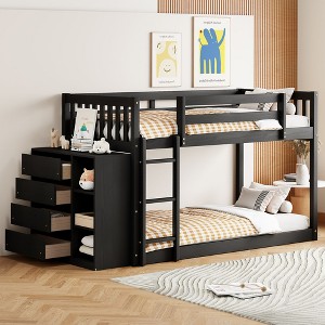 NicBex Twin Over Twin/Full Over Full Bunk Bed with Built-in Design and Fence,Loft Bed with 4 Drawers and 3 Shelves for Bedroom,White/Gray/Espresso - 1 of 4
