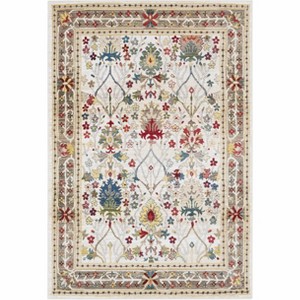 Hauteloom Neola White/Brown Damask Area Rug - 1 of 4