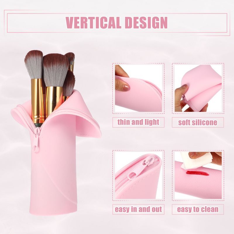 Unique Bargains Portable Stand-Up Silicone Travel Makeup Brush Bag 1 Pc, 3 of 7