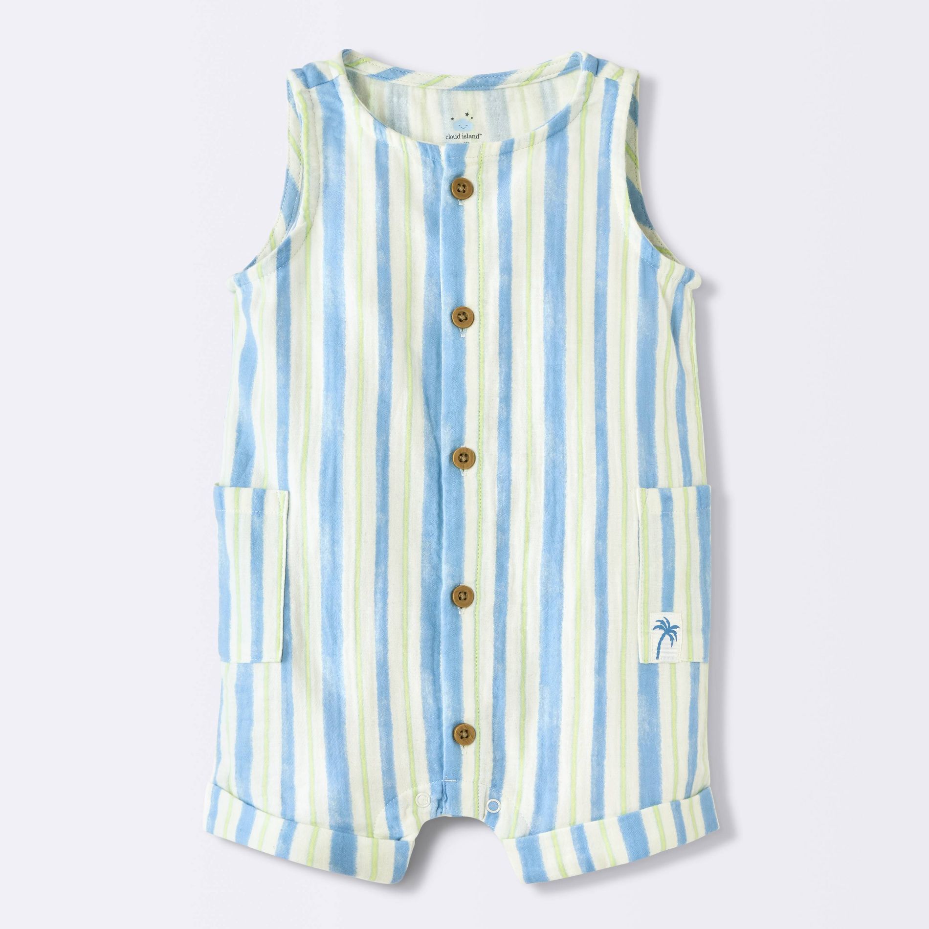 Baby Boys' Woven Striped Romper - Cloud Island™ Blue/Yellow