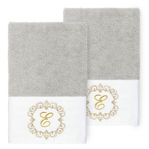 Linum Home Textiles 100% Turkish Cotton MONICA Gold Thread 2PC Embellished Hand Towel Set - 1 of 3