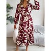 Women's Floral Print Midi Dress - V-Neck Long Sleeve Elastic Waist Flowy Maxi Dress with Ruffle Hem - 4 of 4