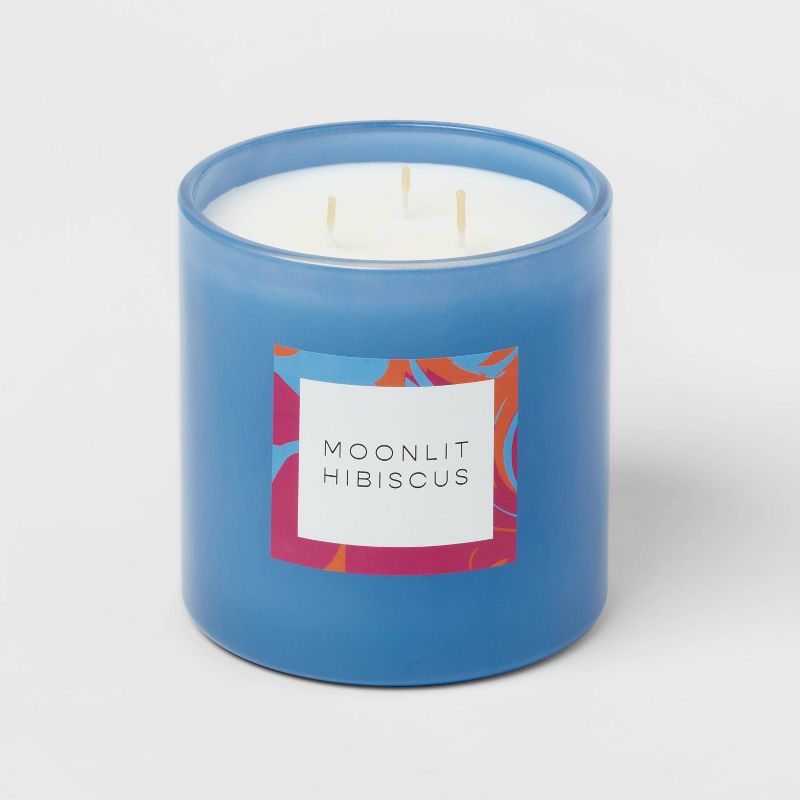 3-Wick 28oz Glass Moonlit Hibiscus Candle Light Blue - Opalhouse&#8482;, 4 of 6
