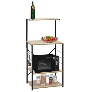 VidaXL Microwave Cabinet Black and Oak 23.6"x15.6"x48.4" Engineered Wood - 1 of 4