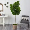 Nearly Natural 74-in Fiddle leaf Fig Artificial Tree in Farmhouse Planter - 3 of 4