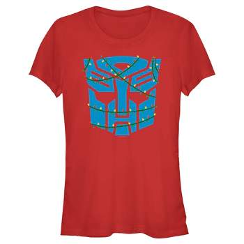 Juniors Womens Transformers Christmas Lights Autobots Logo T-Shirt