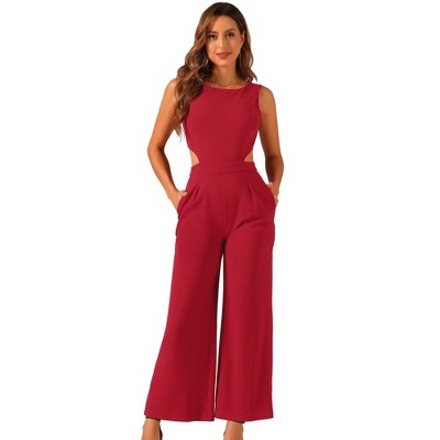 Allegra K Women's Elegant Sleeveless Backless Cutout High Waist Wide Leg Romper Jumpsuits