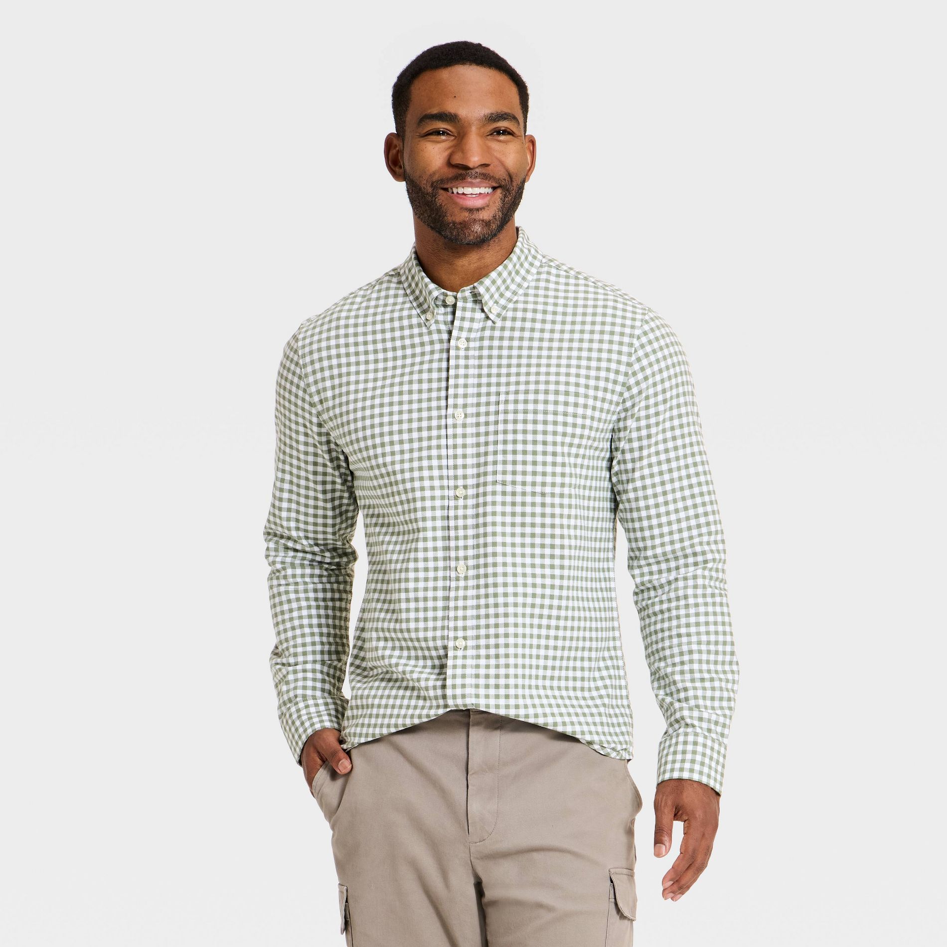 Men's Every Wear Long Sleeve Oxford Button-Down Shirt - Goodfellow & Co™ Green Gingham S