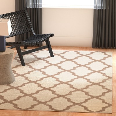 Ivory and Beige Hand-Tufted Wool Square Area Rug