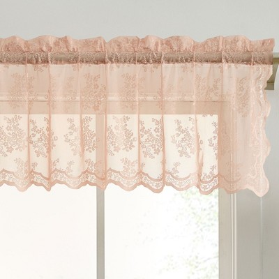 HLC.ME Jolene Floral Rod Pocket Lace Sheer Short Valance for Small Windows, Kitchen and Bathroom - 54 W x 18 L