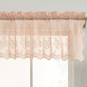 HLC.ME Jolene Floral Rod Pocket Lace Sheer Short Valance for Small Windows, Kitchen and Bathroom - 54 W x 18 L - 1 of 4