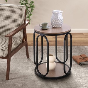 Bekrvio 19.7" Round Wood End Table, 2-Tier Industrial Side Table with Metal Frame - 1 of 4