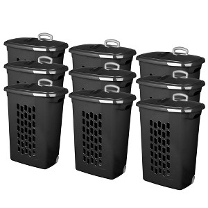 Sterilite Laundry Hamper Flip Top Lid Retractable Pull Handle Wheels - 1 of 4