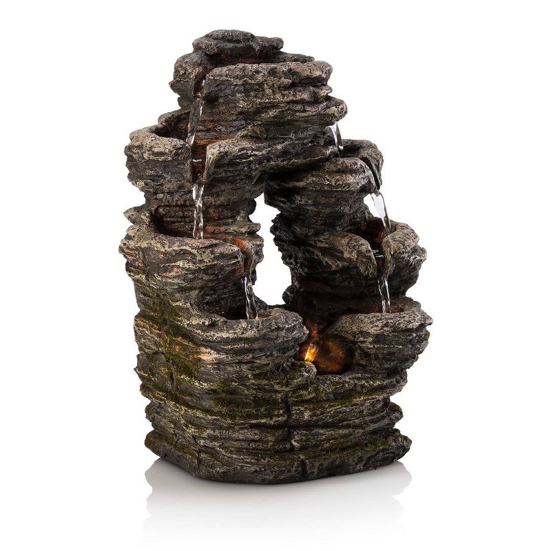 14&#34; Resin Layered Rock Fountain Brown - Alpine Corporation, 4 of 8