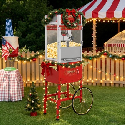 JVNOXK 22-ounce commercial popcorn machine with stainless steel pot, warming light, and accessories—perfect for home parties and movie nights—Red