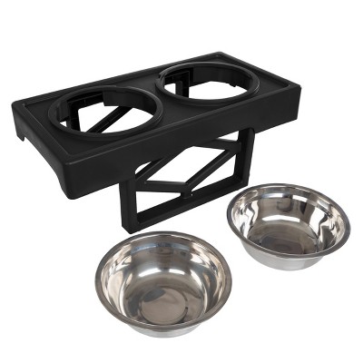 Black Elevated Dog Feeding Station with Stainless Steel Bowls