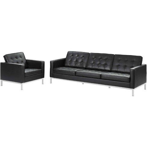 2pc Loft Leather Sofa Armchair Set Black Modway Target