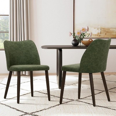 Set of 2 Modern Upholstered Dining Chairs with Padded Seat and Wood Legs, Fabric Side Chairs for Kitchen, Dining Room, or Café